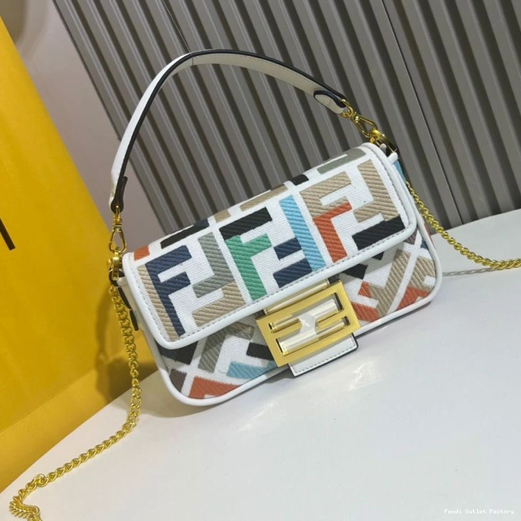 HOT White Bag In Baguette Motif Canvas Mini FF Multi Fendi 0725